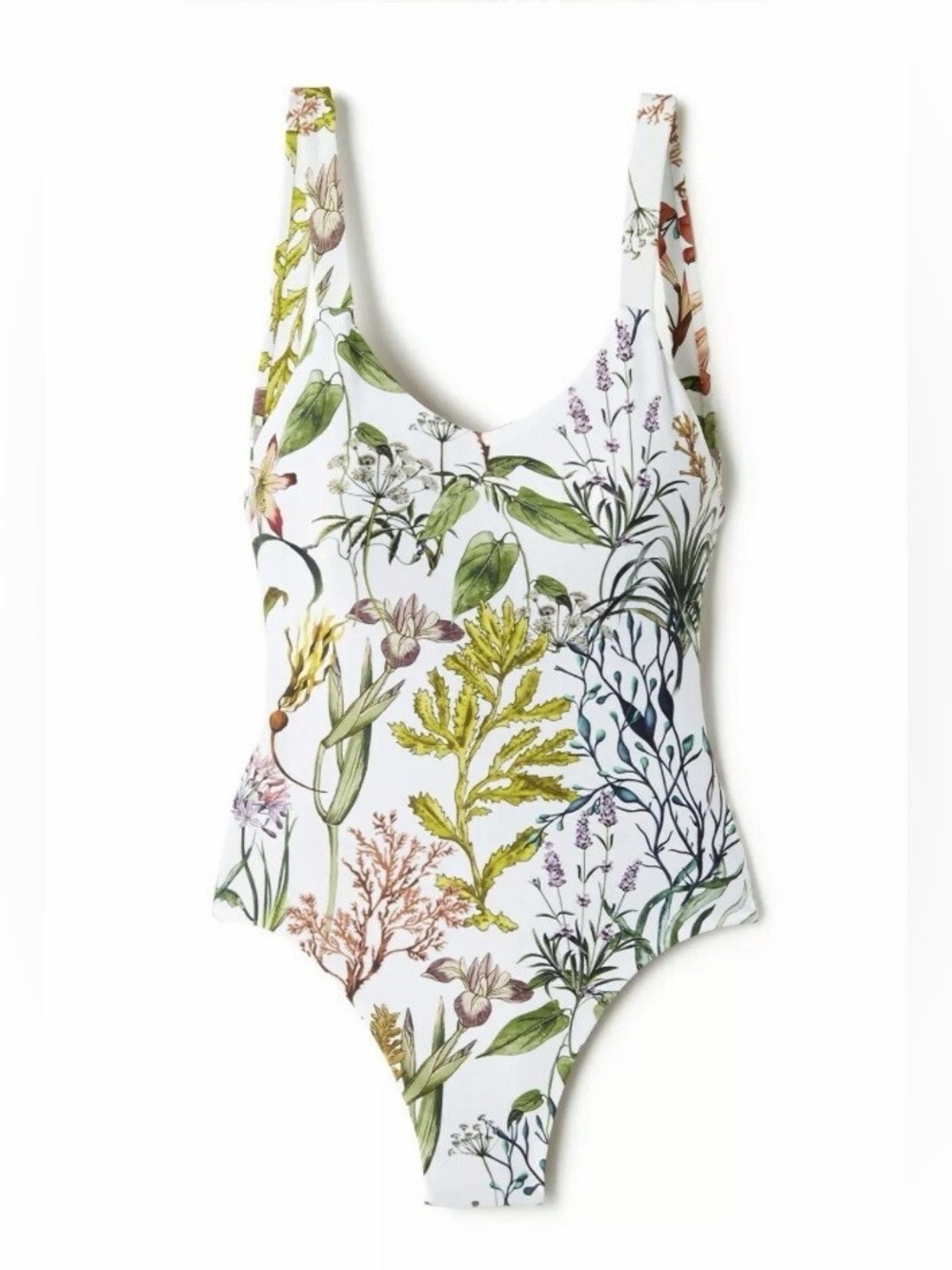 NWT ✨ Vitamin A White Swimsuit with Green Leaves and Red Floral Accents size 8/M